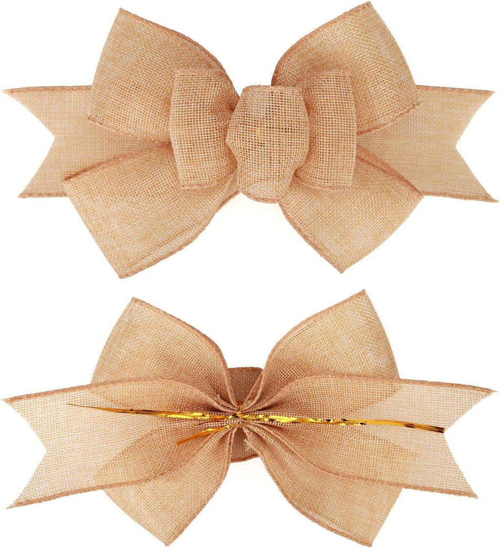 Meseey Natural Burlap Wired Ribbon - Handmade Premade Bows for Wreaths & Gift Wrapping | 2 Pcs Set