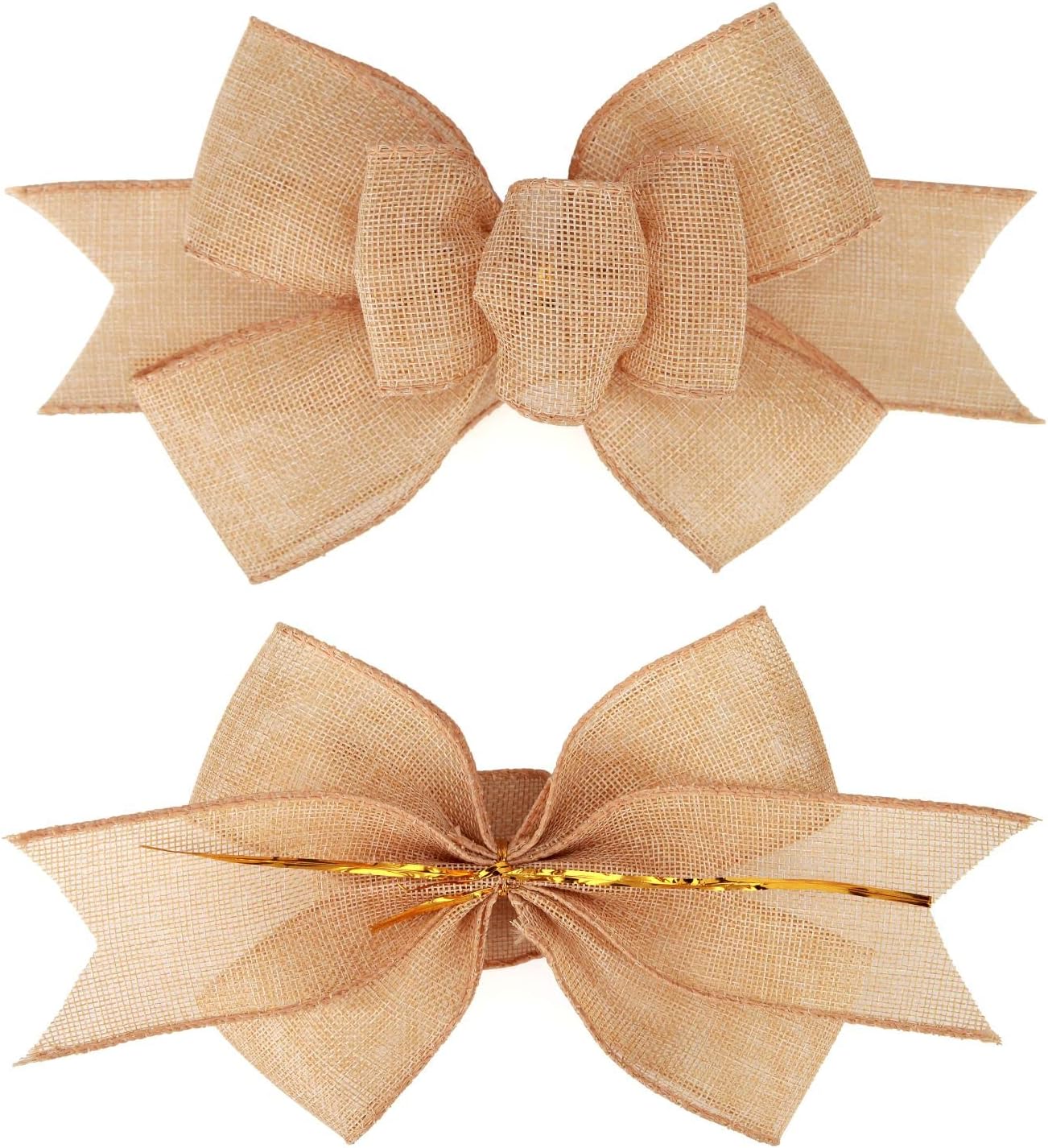 Meseey Natural Burlap Wired Ribbon - Handmade Premade Bows for Wreaths & Gift Wrapping | 2 Pcs Set