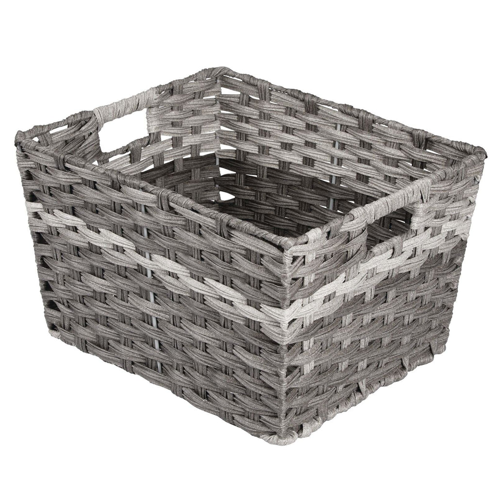 mDesign Wide Rectangular Woven Braided Rope Home Storage Baskets with Handles - for Organizing Closet, Bedroom, Bathroom, Living Room, Entryway, Office - 8.25" High, 2 Pack - Gray