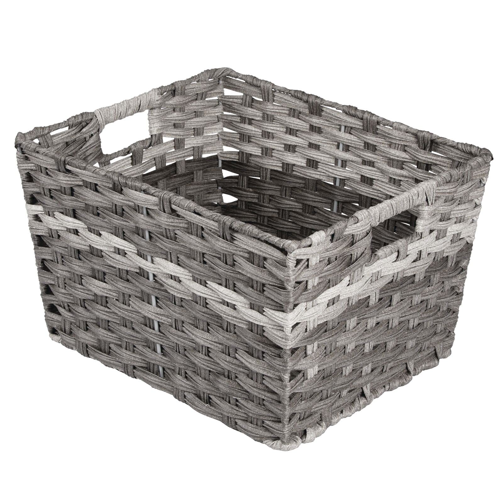 mDesign Wide Rectangular Woven Braided Rope Home Storage Baskets with Handles - for Organizing Closet, Bedroom, Bathroom, Living Room, Entryway, Office - 8.25" High, 2 Pack - Gray