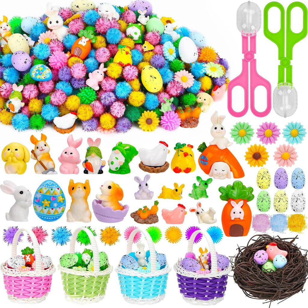 Spring Sensory Bin Filler by Easter | 287 Pcs with Eggs, Bunnies, Felt Flowers & Pom Poms