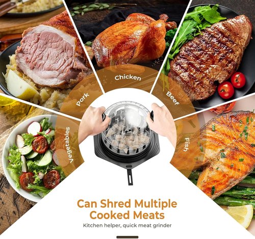 Cleangor Chicken Shredder Tool - Large BPA-Free Meat Shredder with Ergonomic Handle | Black Set with Brush & Fork