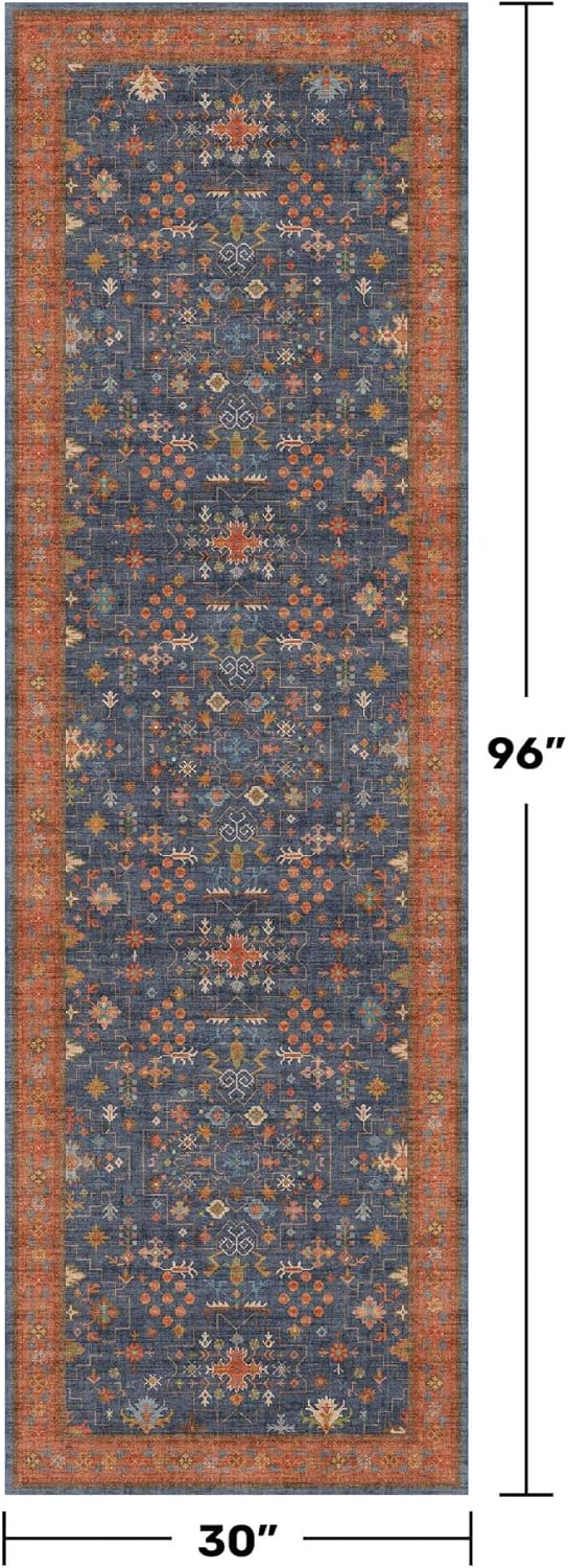 Skiennix Washable 8 Ft Long Runner Rug - Navy Blue Non-Slip, Pet-Friendly & Stain Resistant (2'6"x8')