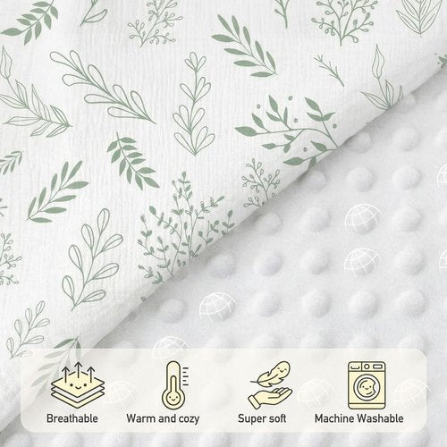 GLLQUEN Baby Blanket - Soft Muslin Cotton Front & Dotted Fleece Backing | Unisex Greenery, 30 x 40 Inches