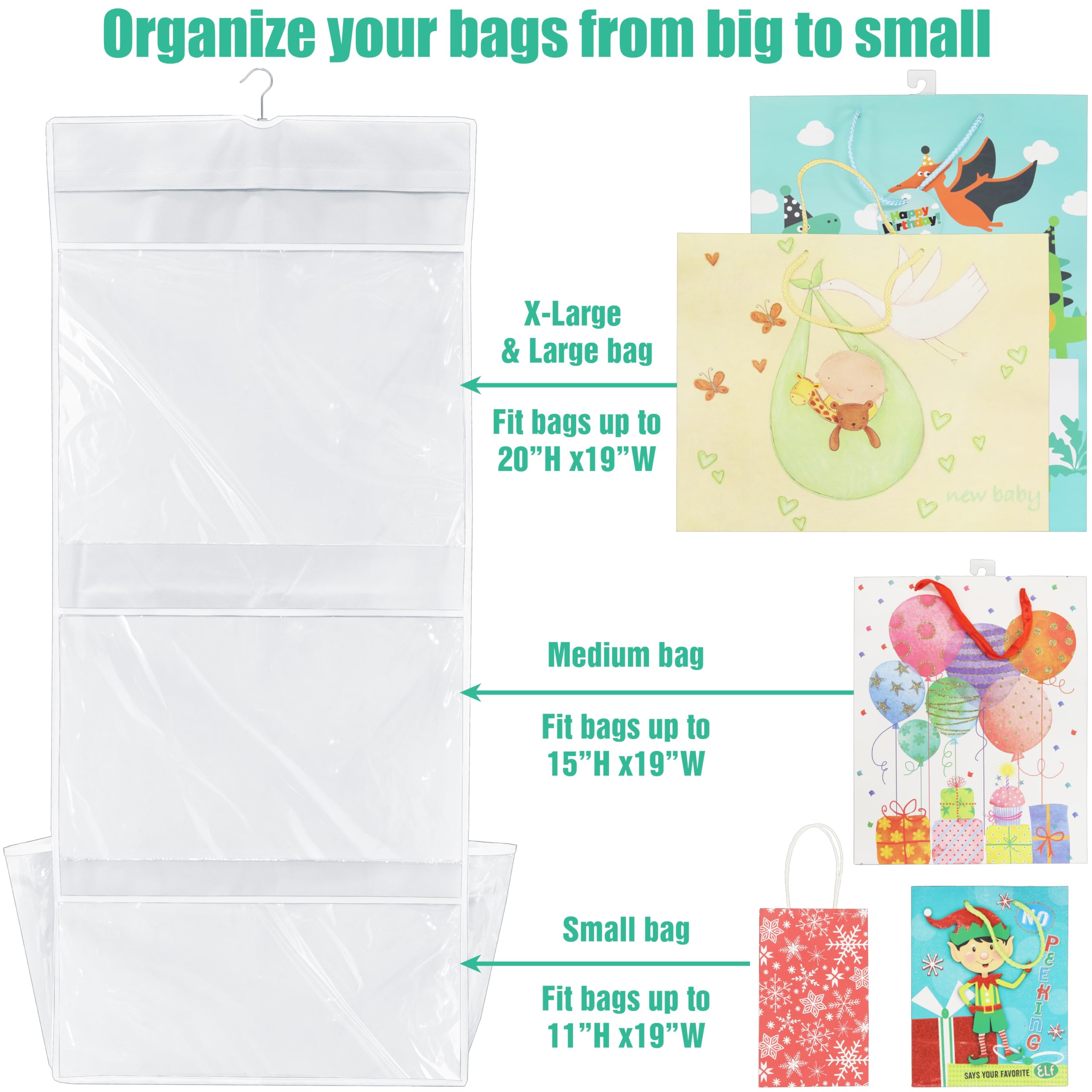 Simple Houseware Double-Sided Hanging Gift Wrap Organizer Storage Pockets, White (Set of 1)