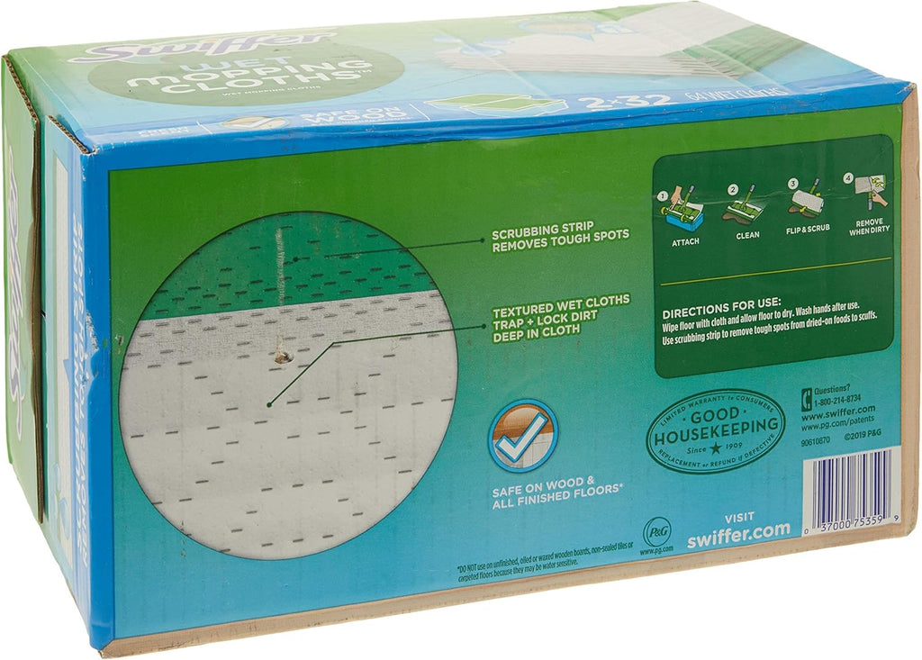 Swiffer Sweeper Wet Mopping Cloths - Open Window Fresh Scent | 32 Count Pack of 2
