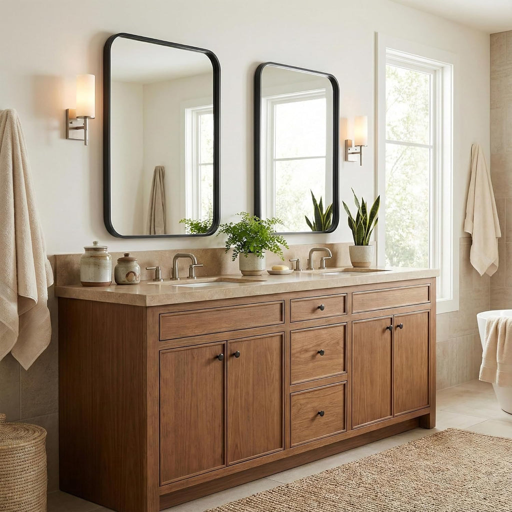 Regine Switzerland Matte Black Bathroom Vanity Mirrors - 24x36 Inch Flush Mount Deep Set Design | HD Shatterproof Glass