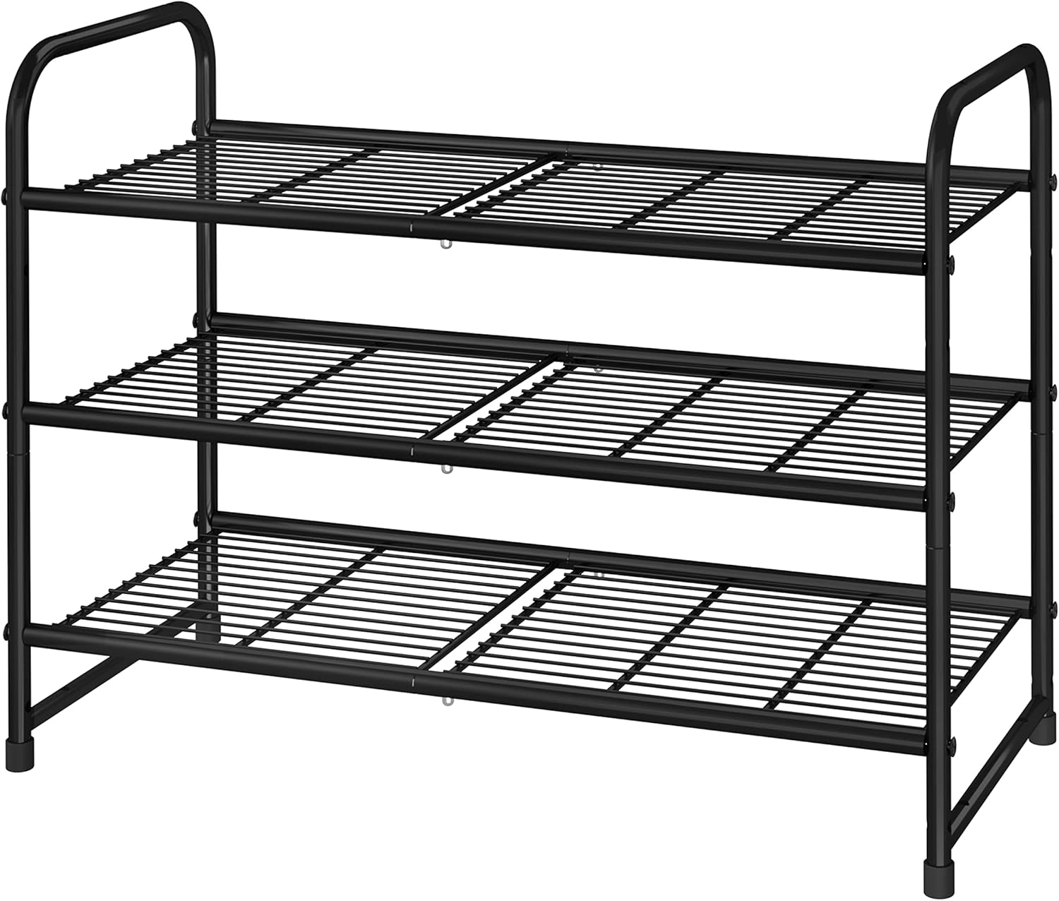 Simple Trending 3-Tier Stackable Shoe Rack - Expandable & Adjustable Storage Organizer | Black Wire Grid