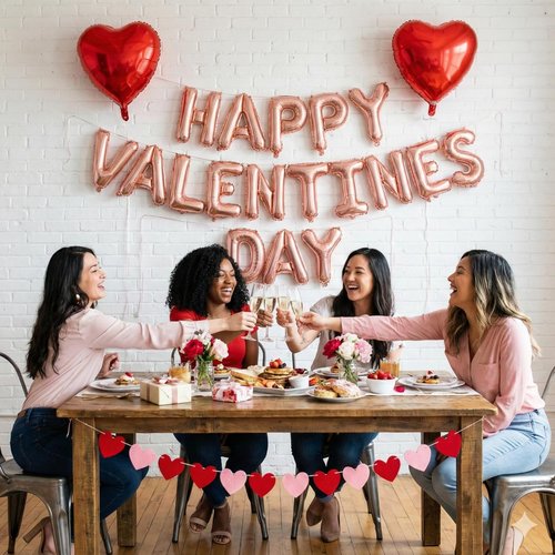 Valentine's Day Party Decorations Set, Includes Happy Valentines Day Letter Balloons Banner, Red Heart Foil Balloons, Felt Heart Garland Banner for Valentines Home Mantle Bedroom Office School Decor