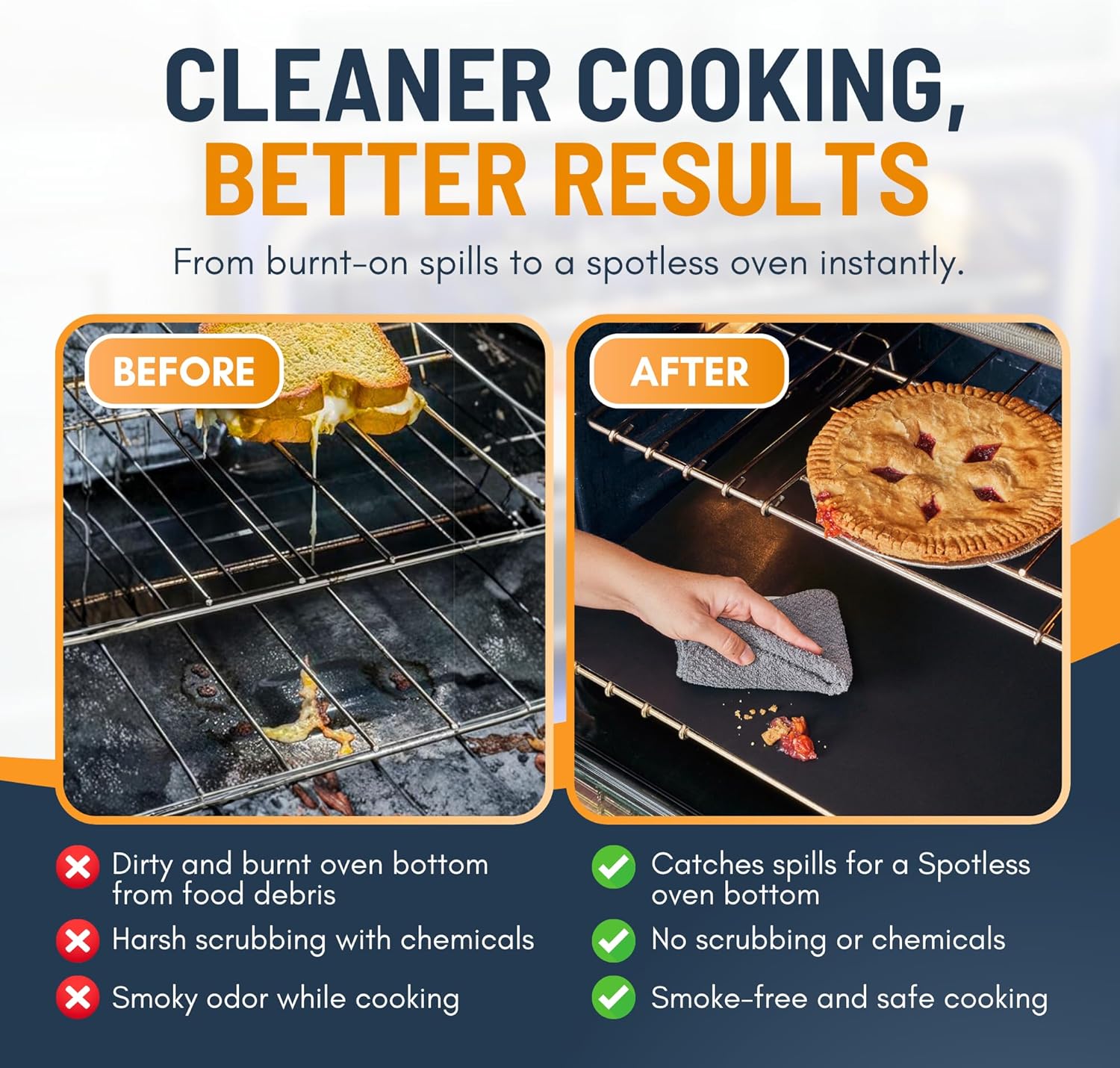 Skiennix Oven Liners - Heavy Duty Non-Stick Mats, 2 Pack, 17”x25” | BPA & PFOA Free for Easy Cleaning (Black)