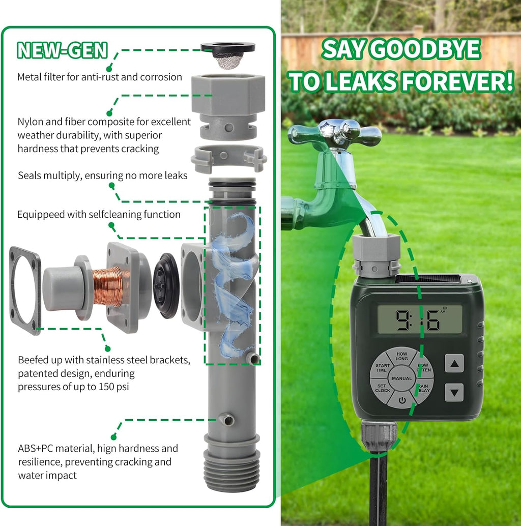 Zuomeng Hose Timer - Smart Irrigation Controller with Leak-Proof Design | Dual Power System, Green