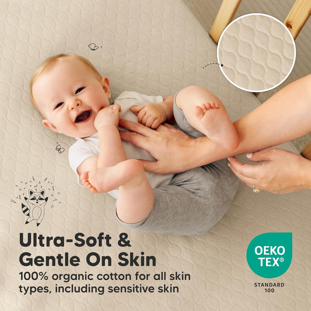 Skiennix 2-Pack Waterproof Crib Mattress Protector - Soft Quilted Cotton, 52" x 28", Machine Washable, Easy Fit