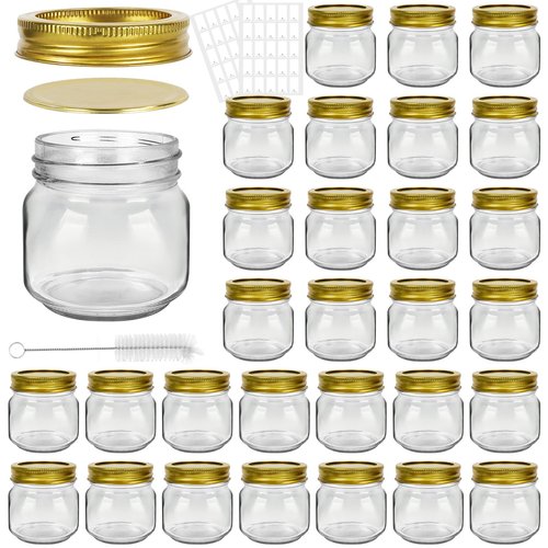Betrome 8 oz Mason Jars, 30 Pack 240ml Glass Canning Jars with Regular Mouth Lids, Glass Storage Containers for Overnight Oats, Jam, Jelly, Honey, Beans, Spice, Wedding Party Favor, Shower Favor