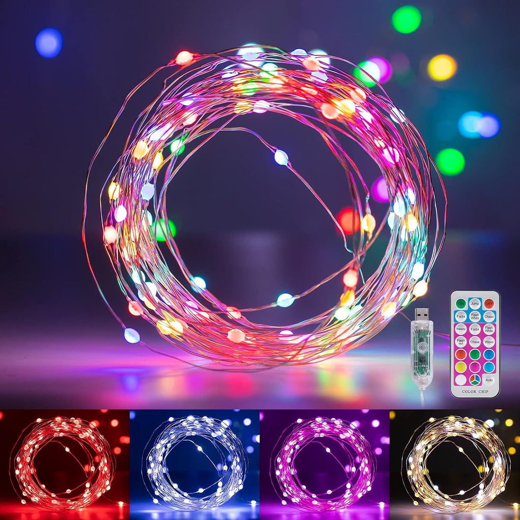 Minetom Color Changing Fairy Lights - 33FT 100 LED String Lights with Remote & 11 Modes | USB Indoor Twinkle Lights for Bedroom & Classroom
