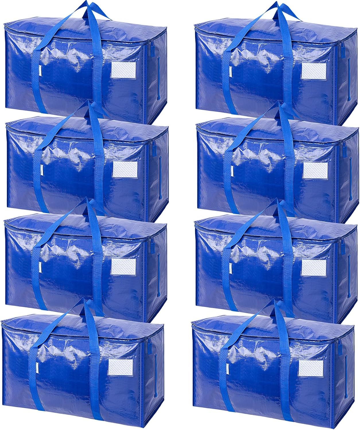 TICONN Extra Large Heavy-Duty Moving Bags - Durable Storage with Zippers & Handles | 8 Pack, Blue