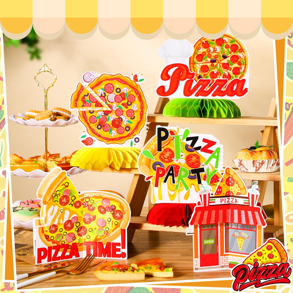 Weekgrat 12 Pcs Pizza Party Decorations Pizza Theme Party Decorations Honeycomb Table Centerpieces for Home Office Birthday Honeycomb Supplies Decor