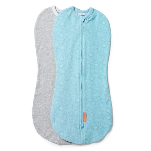 SwaddleMe by Ingenuity Compression Baby Swaddle Pod, Two-Way Zipper for Easy Diaper Changes, Improves Sleep & Calms Startle Reflex, 0-2 Months, 1.0 TOG, 2-Pack - Dino Jam