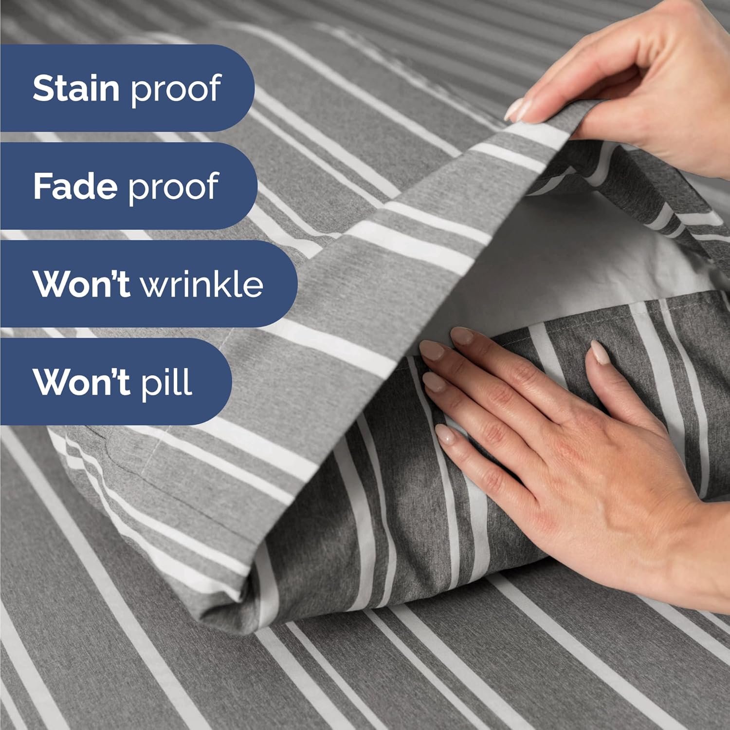 Skiennix Twin Size Sheet Set - Comfy Cooling Bed Sheets | Luxury Hotel Quality - Deep Pockets, Soft, Grey Stripes