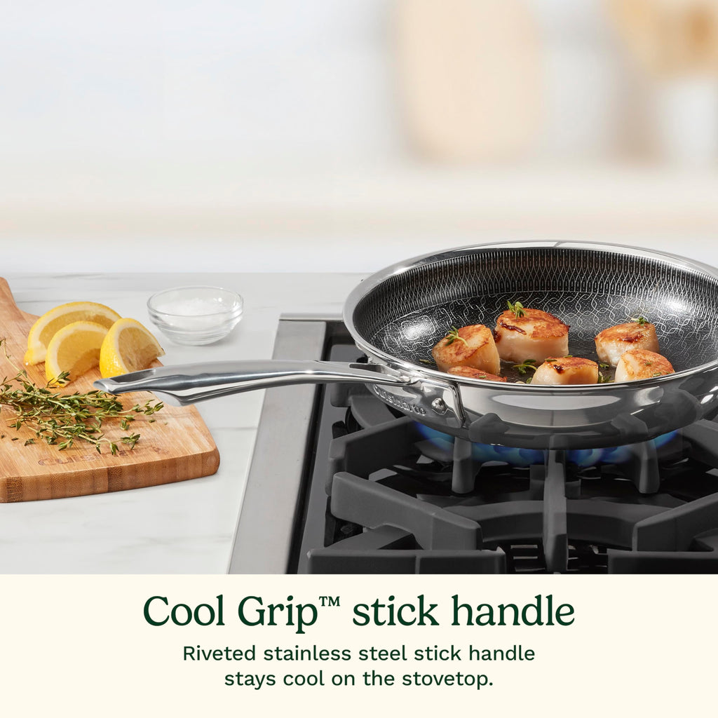 Cuisinart FusionElite+ Hybrid Tri-Ply Stainless Steel Skillet, 8″ Skillet Frying Pan with PURELYSEAR Ceramic Technology, Scratch Proof, Cool Grip Handles, Dishwasher Safe