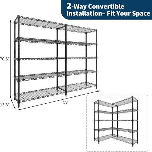 5-Tier Metal Shelving Unit by [Brand Name] - Heavy-Duty Wire Storage Shelves for Kitchen & Garage | 70.5" H x 59" W