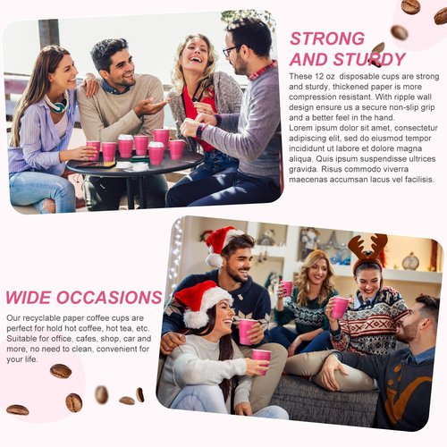 Patelai 48 Pcs 12 oz Disposable Coffee Cups with Lids and Sleeves Bulk, Insulated Hot Chocolate Paper Cup for Hot and Cold Beverage Water Juice Cocoa Tea Party Restaurants Travel Supplies (Dark Pink)