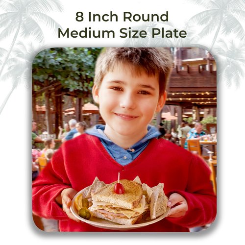 Indie Palm 8 Inch Round Disposable Palm Leaf Plates – Heavy Duty, Biodegradable Compostable Alternative to Bamboo Plates or Paper Plates – Parties, Weddings, Dinners, Catering-Bulk Events (100 Pack)