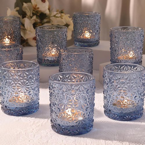 Blue Votive Candle Holders Set of 12 | Elegant Tea Light Holders for Weddings & Home Decor
