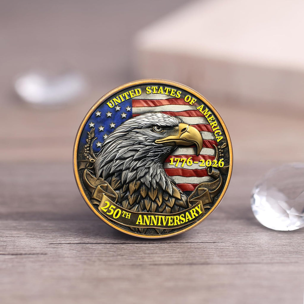 USA 250th Anniversary Commemorative Coin - American Eagle & Patriotic Symbols | Perfect Gift for Celebration (1776-2026)