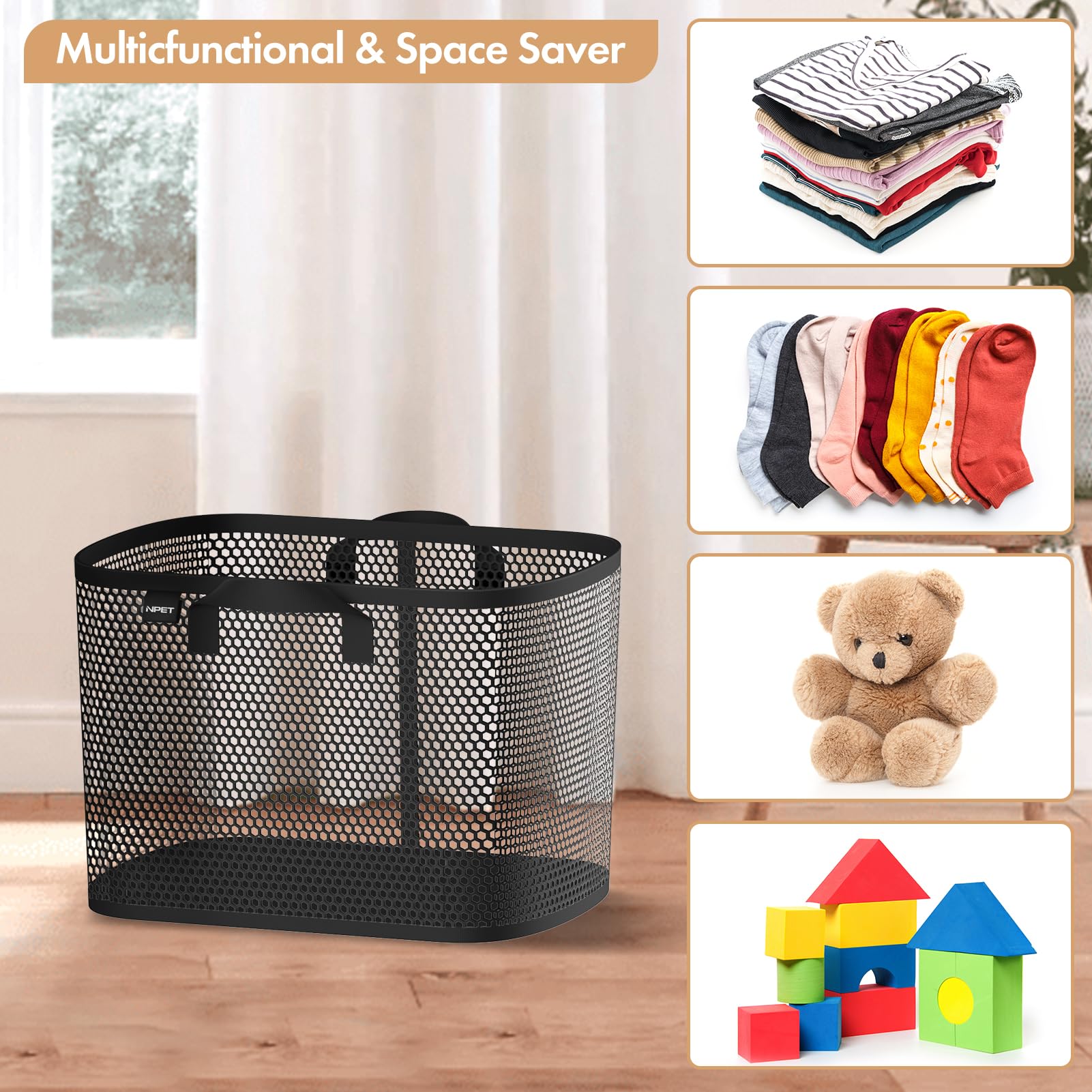 NPET 27L Laundry Basket Collapsible Laundry Hamper with PEVA Waterproof Material Clothes Bag Storage Basket Bin for Laundry,Bedroom and Domitory