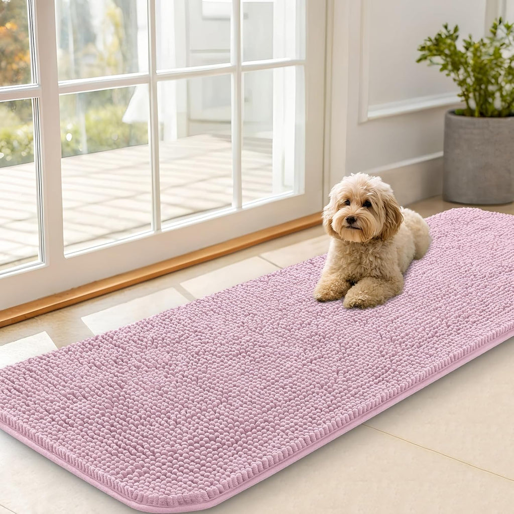 OLANLY Dog Door Mat - Absorbent Non-Slip Washable Doormat for Muddy Paws | 47x20, Dusty Rose