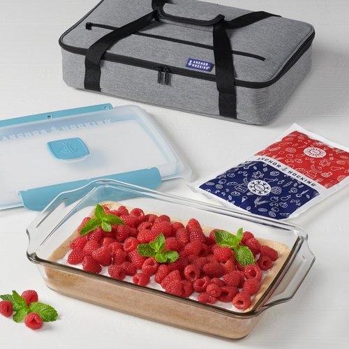 Anchor Hocking 3 Quart Glass Baking Dish - Insulated Carrier with Lid & Hot/Cold Pack