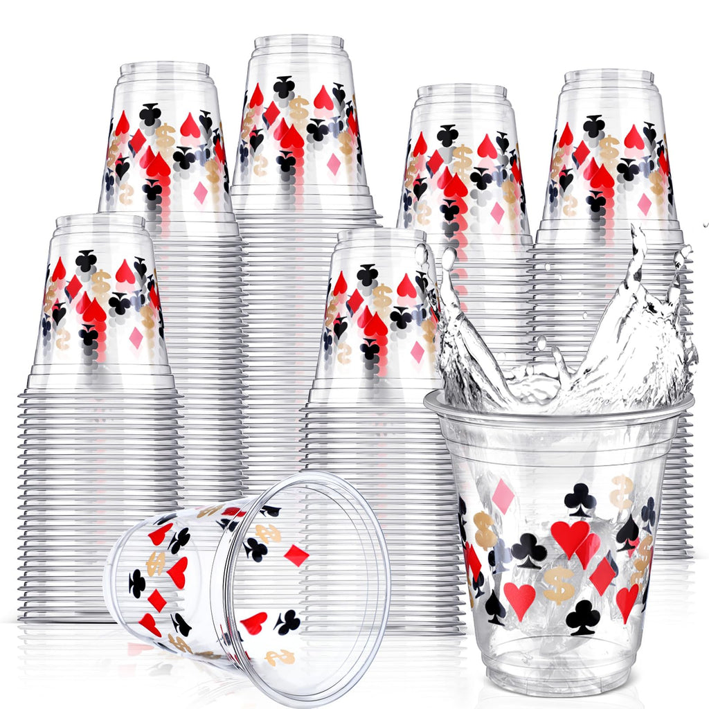 Uiifan 50 Pcs Casino Party Decorations Las Vegas Cups Casino Game Night Party Supplies 12 oz Poker Disposable Plastic Shot Cups for Hot Cold Drinking Office Home Dice Vegas Birthday Favors