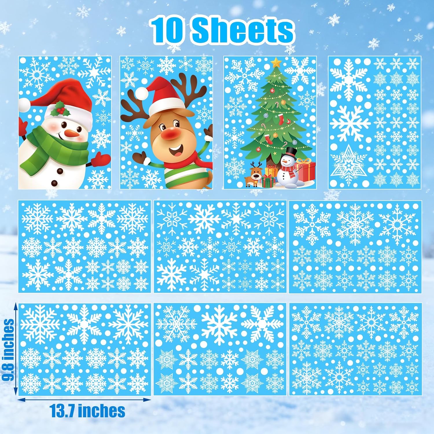 Skiennix Christmas Window Clings - 449PCS White Snowflakes Decals for Winter & New Year Decor | 10 Sheets