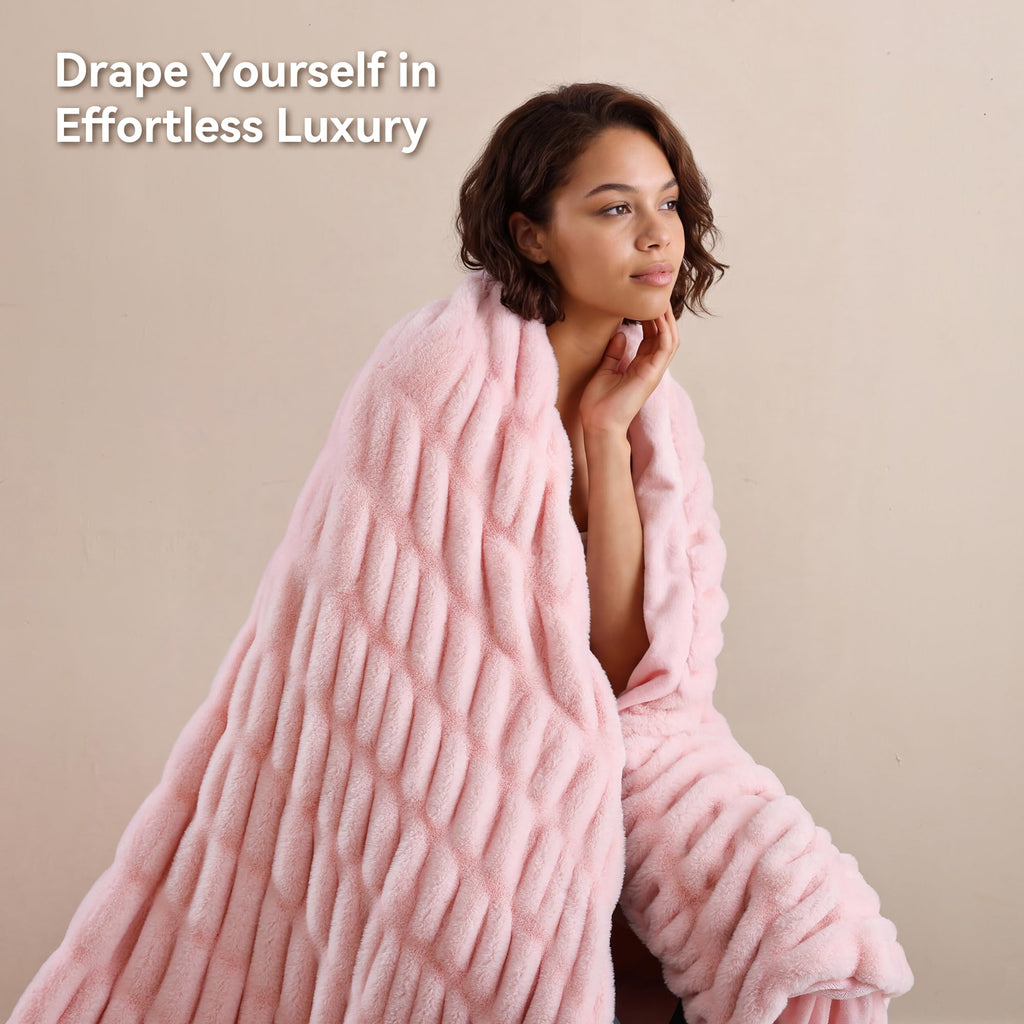 Smoofy Blush Pink Throw Blanket for Couch – Luxury Faux Rabbit Fur Blanket, Ultra Soft Fluffy Plush Fuzzy, Lightweight Warm Cozy Blanket for Bed Sofa, Aesthetic Room Decor Gift for Women 50"x60"