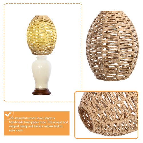 Cabilock Hand-Woven Braided Rope Lampshade 9.64X7.08X7.08 Inch Wicker Pendant Light Cover for Living Room Bedroom Warm Ambient Lighting