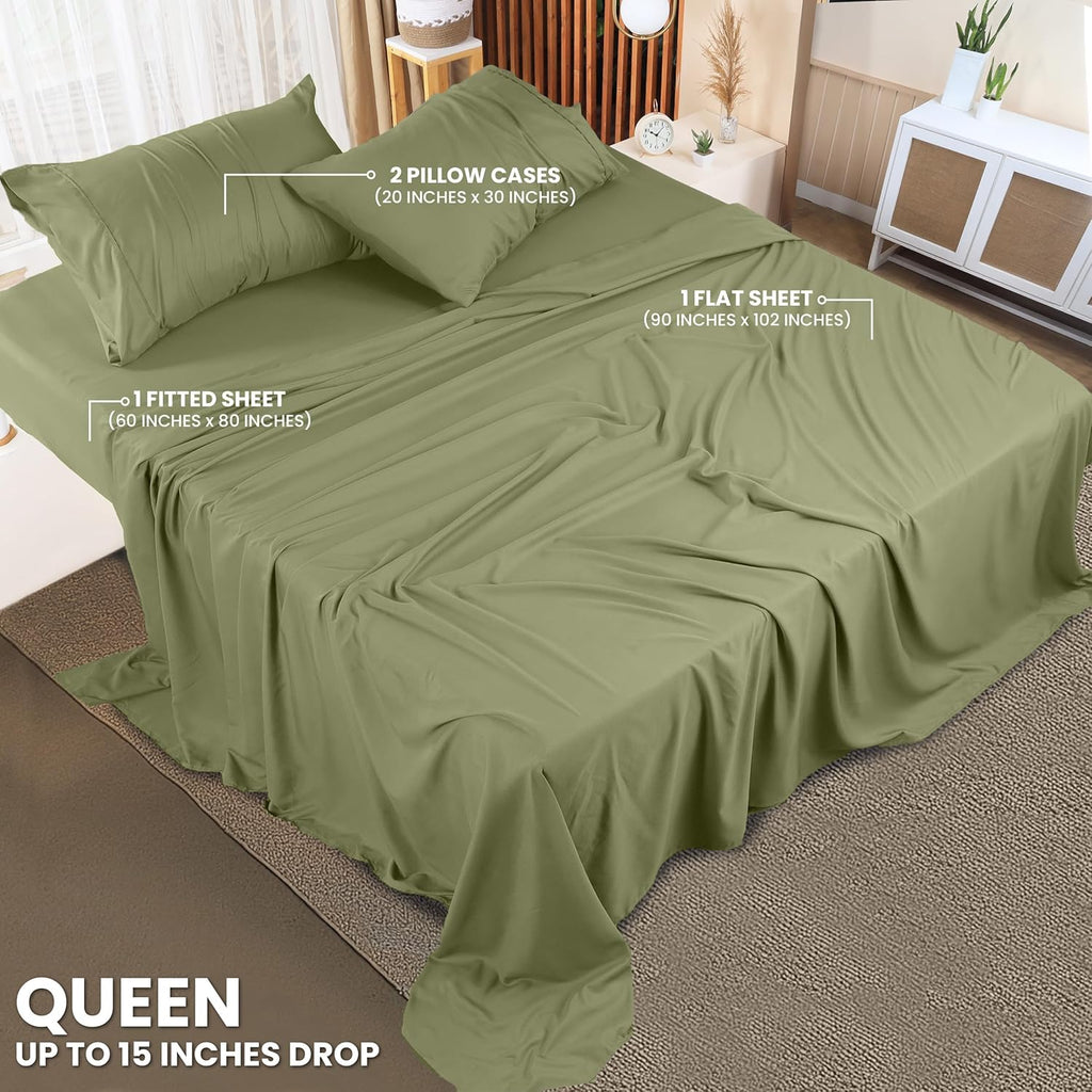 Utopia Bedding Queen Size Sheet Set - Soft Microfiber Bed Sheets, 4-Piece - Oeko-Tex Certified (Olive)