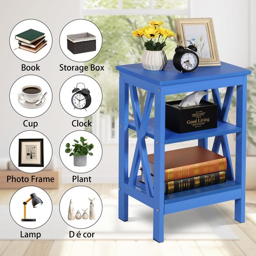 VECELO Side/End Table with Storage Shelf Nightstands for Children's Living Room Bedroom Office, Set of 2, Dark Blue
