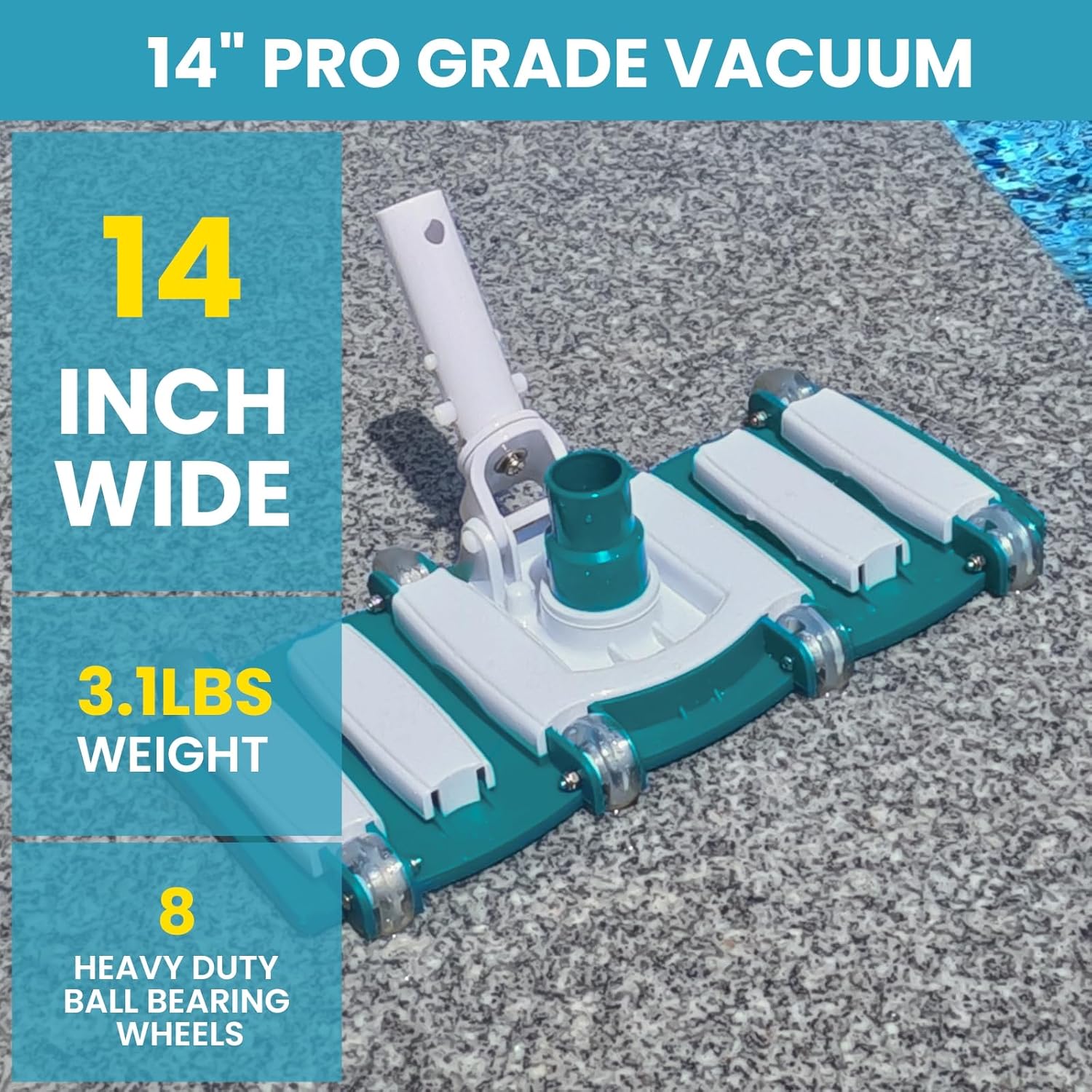 POOLWHALE 30-Foot Swimming Pool Vacuum Hose - Weighted Rotatable Handle & Wheels for Easy Cleaning