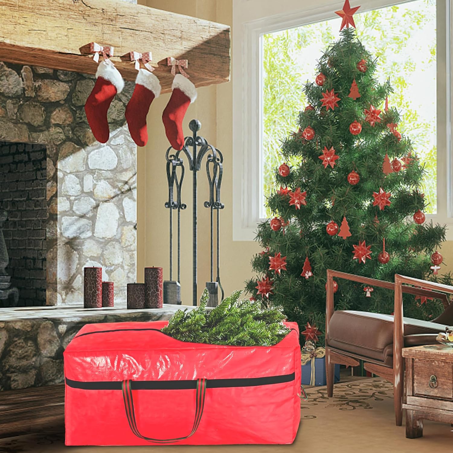 Regine Switzerland Christmas Tree Storage Bag - Waterproof & Tearproof for 4FT/5FT Trees | Easy Transport in Red