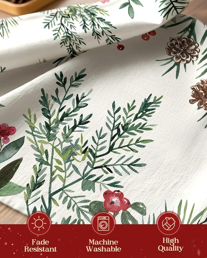 Miss Adola Holly Pine 13x72 In. Christmas Table Runner - Watercolor Berries