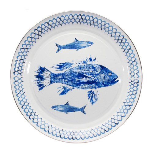 Golden Rabbit Enamelware Large Serving Tray, 20 inch, Fish Camp