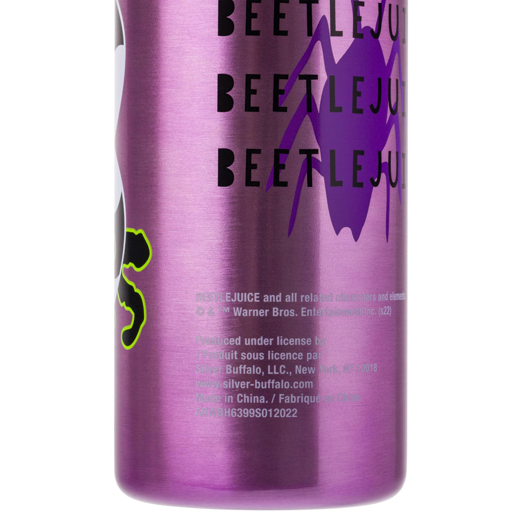 Silver Buffalo Beetlejuice “Say it Three Times” Featuring Sandworm Stainless Steel Water Bottle with Strap, 27 Ounces