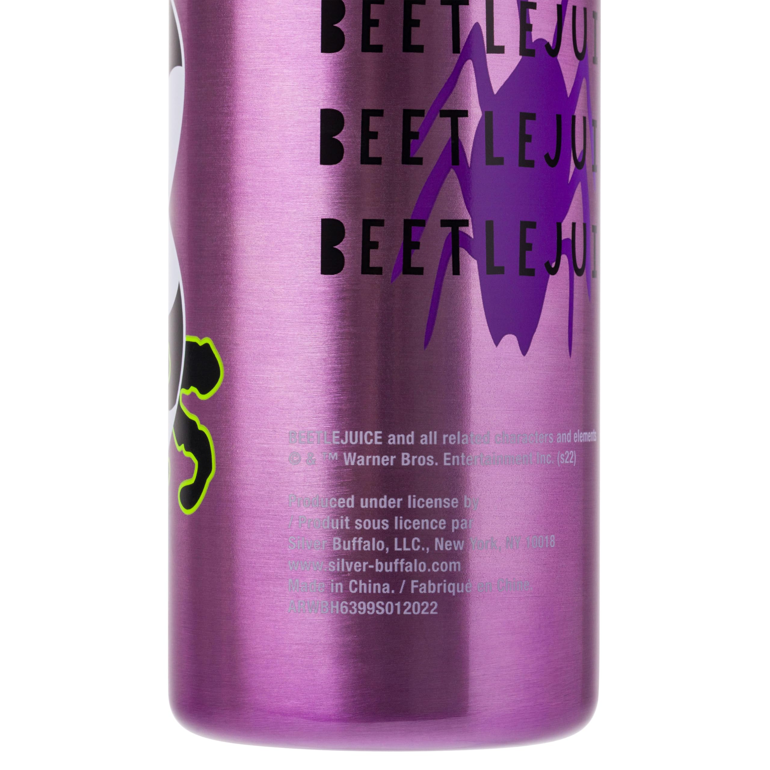 Silver Buffalo Beetlejuice “Say it Three Times” Featuring Sandworm Stainless Steel Water Bottle with Strap, 27 Ounces