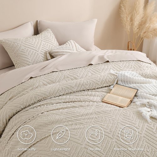 Andency Oversized King Comforter 120''x98'', 3 Pieces Oatmeal Soft Boho Bedding Set & Collections, All Season Farmhouse Tufted Fluffy Bed Set (1 Comforter, 2 Pillowcases)