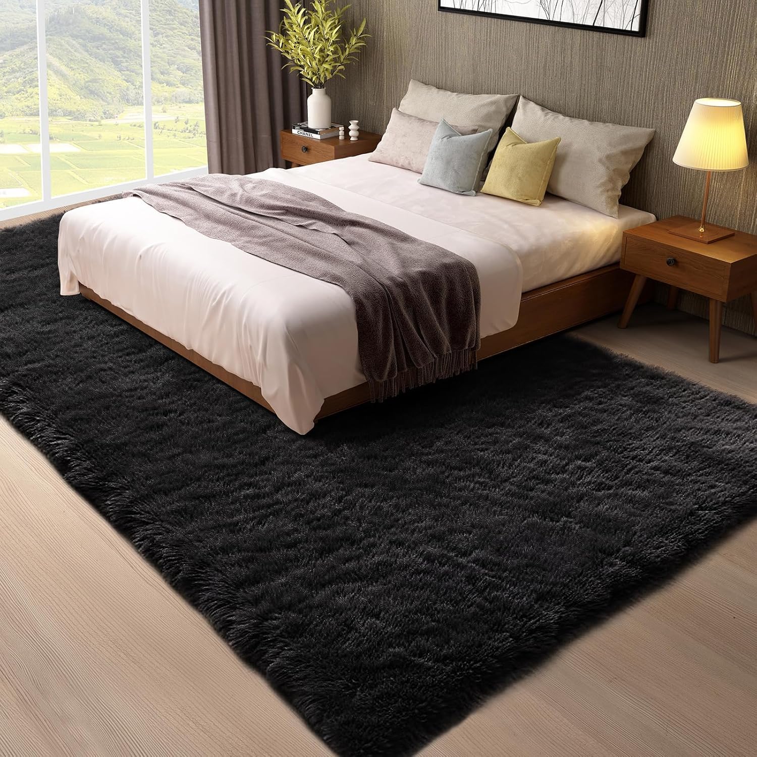 Ophanie 8x10 Black Area Rug - Soft Shag Carpet for Living Room & Nursery | Thick, Fluffy Design