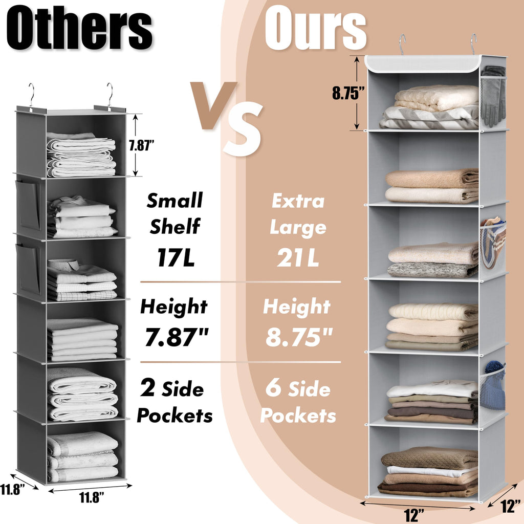 Simple Houseware 6 Shelf Hanging Closet Organizer, Gray