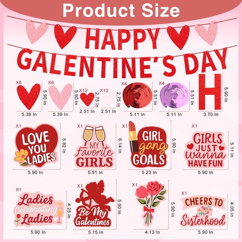 Galentines Day Party Decorations Kit - Happy Galentines Day Banner with Hanging Swirls and Heart Garland, Galentine’s Gang Decor, Party Supplies and Accessories for Girls Night and Photo Backdrop