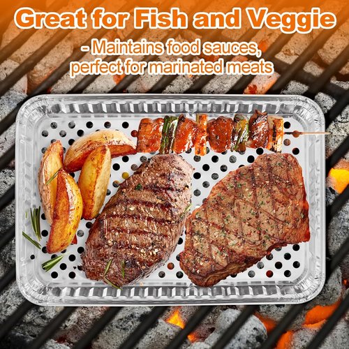 CYEAH Large Aluminum Foil Grill Topper Pans - 20 Pcs Non-Stick BBQ Grilling Trays, 16 x 12 in