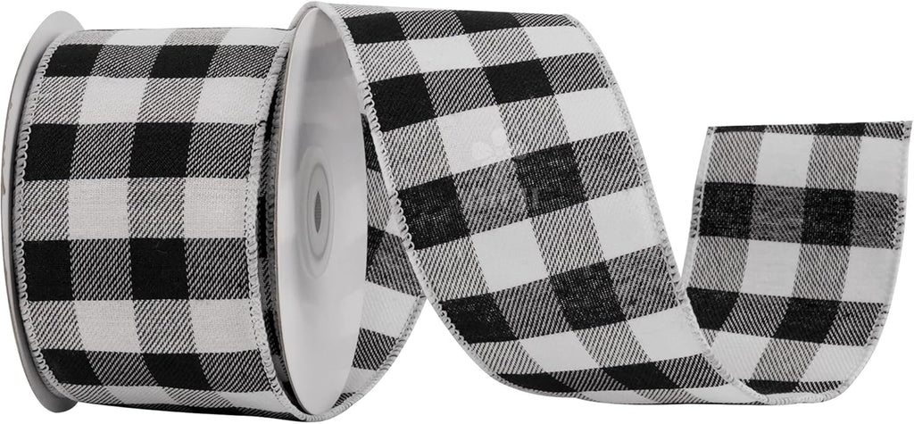 MEEDEE Buffalo Plaid Ribbon - 2.5 Inch Wide, 10 Yards of Wired Polyester for Crafts & Decorations