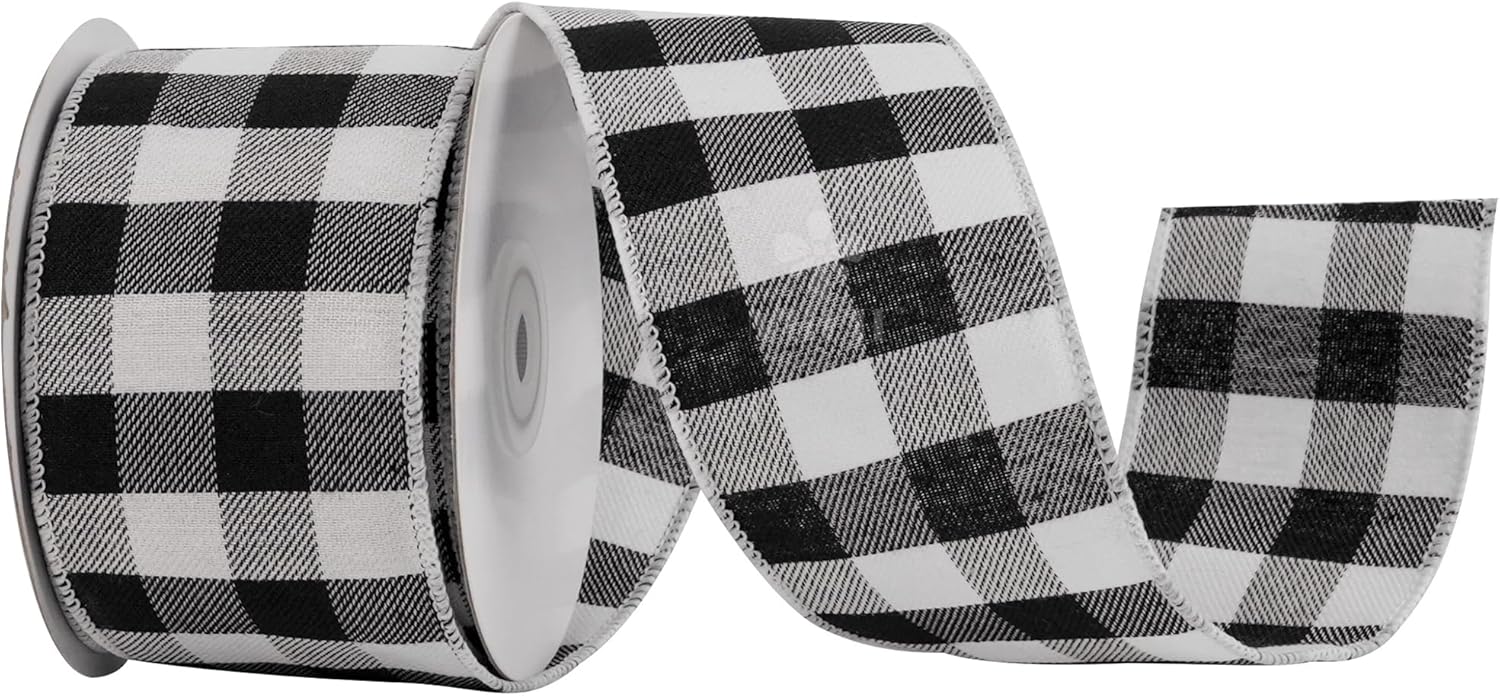 MEEDEE Buffalo Plaid Ribbon - 2.5 Inch Wide, 10 Yards of Wired Polyester for Crafts & Decorations